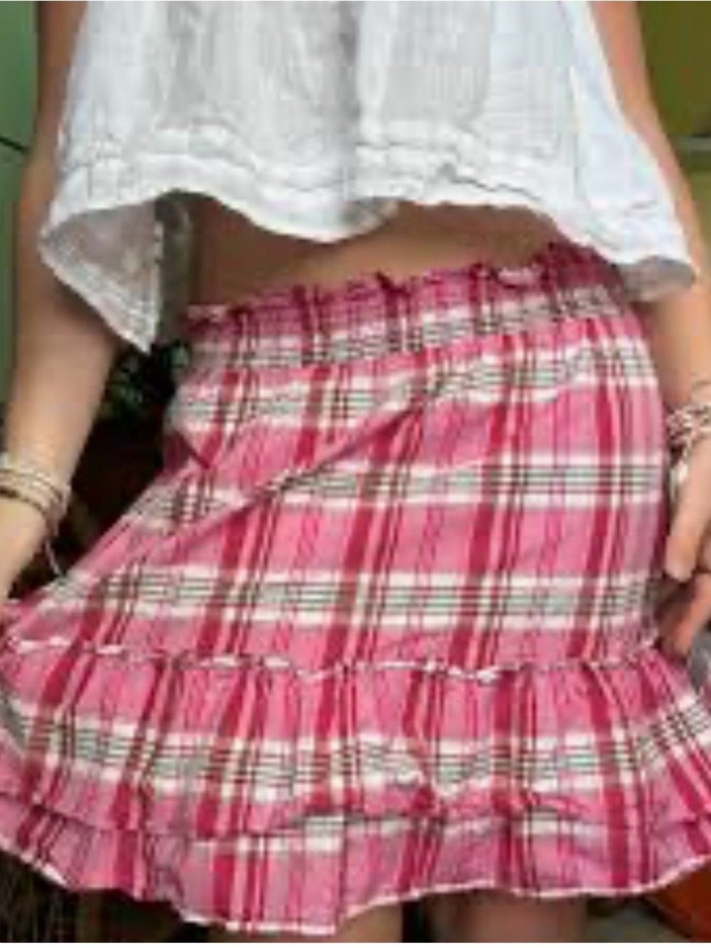 J. Crew Pink Plaid Tiered Ruffle Cotton Mini Skirt XS